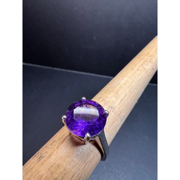 Vintage Samuel Aaron amethyst solitaire sterling silver ring size 7 - Picture 10 of 16